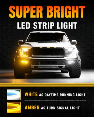 Qasim 24in DRL LED Strip Light,White/Amber Sequential Turn Signal - size: 60CM White&Amber