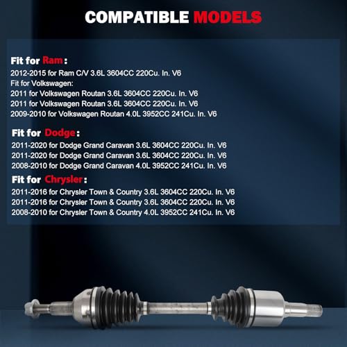 CCIYU CV Axle Shaft Assembly for Chrysler Town & Country 2008-2016, for - size: 17-5800