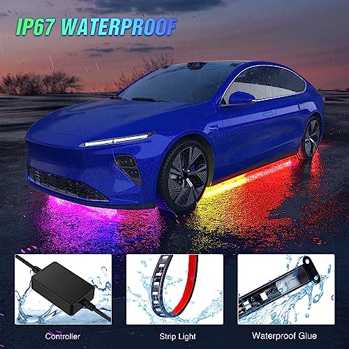 Nilight 4Pcs Car Underglow Neon Accent Strip Lights 256 LEDs RGBIC Multi Color DIY Sound Active Function Music Mode with APP Control and Remote Control Underbody Light Strips, 2 Years Warranty - color: 4Pcs Underglow Light RGBIC Multi Color