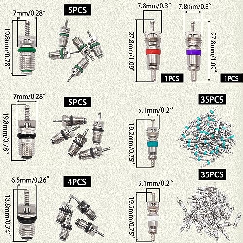 Taiss 102PCS Car Air Conditioner Valve Core Accessories Kit with valve core Remover Tool R12 R134a Refrigeration Tire Valve Stem Cores A/C valve core kit F-090-102PCS - color: 102PCS
