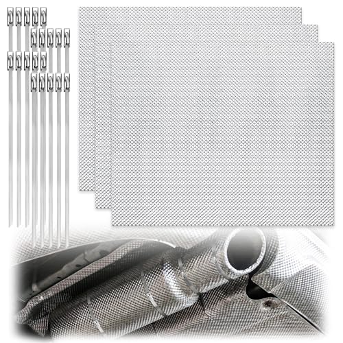 3 Pack Exhaust Heat Shield Automotive, Embossed Aluminum Heat Shield Kit with 20PCS Cable Metal Ties for Car Muffler Exhaust Wrap Heat Pipe High Temp Thermal Barrier (3Pcs 13” * 16”) - color: 3Pcs 13” * 16”