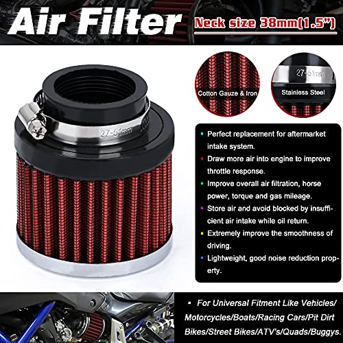 PTNHZ Universal Red Neck 1.5" 38mm Car High Flow Cold Air Intake Air Filter Power Intake Air Inlet System Air Cleaner - color: 1.5" Red (1PCS)
