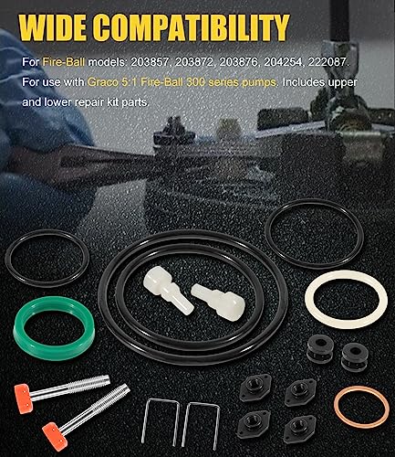 Yoursme 238286 Repair Kit Fit for Graco 300 5:1 Ratio Fire Ball 300 Oil Pumps Repairing, 238-286 Upper & Lower Repair Kit Fluid and Air Repair Parts Included #203876