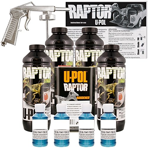 U-POL Raptor Blue Metallic Urethane Spray-On Truck Bed Liner Kit W/Free Spray Gun, 4 Liters