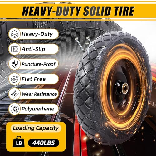 MZREXN 4.80/4.00-8" Wheelbarrow Tires, 15" Flat Free Tire and Wheel - color: Black-2pcs