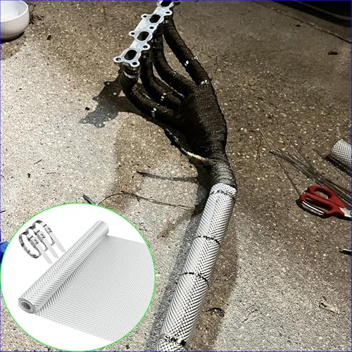 2pcs Embossed Exhaust Heat Shield Automotive, 13" x 40"Aluminum Exhaust Heat Wrap with 30 Pcs Cable Metal Zip Ties, Exhaust Wrap Heat Barrier Shield for Automotive & Motorcycle Exhaust pipes - size: 2-PCS
