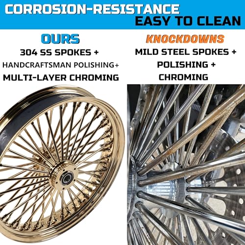 FatFlex Rear Wheel for Harley Dyna Softail Touring 18” Gold Fat Spokes - color: 18" x 3.5", Gold+Gold+Gold