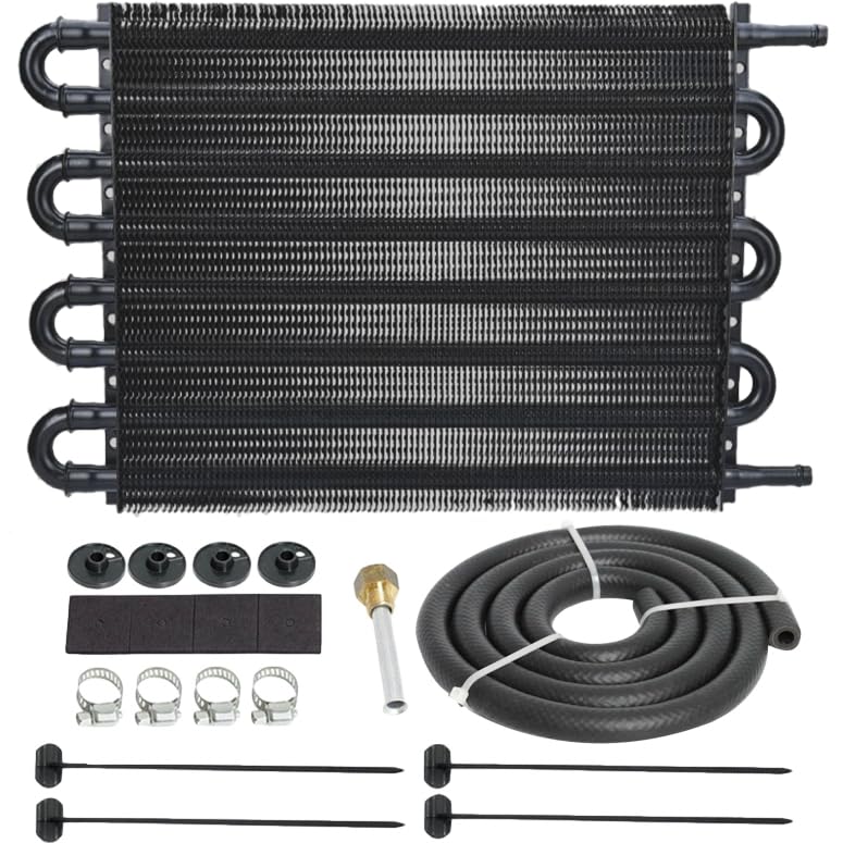 Universal 8 Pass Aluminum Engine Transmission Oil Cooler 6AN Size Fittings 3/8" Inch Hose Line End Heavy Duty High Performance Truck Trailer Towing Kit