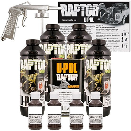 U-POL Raptor Dakota Brown Urethane Spray-On Truck Bed Liner Kit W/Free Spray Gun, 4 Liters