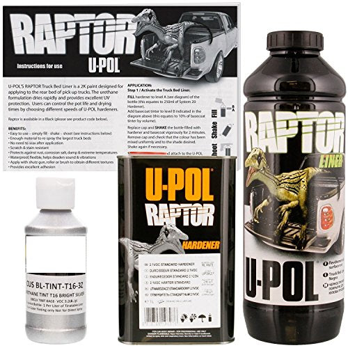 U-POL Raptor Bright Silver Urethane Spray-On Truck Bed Liner & Texture Coating, 1 Liter