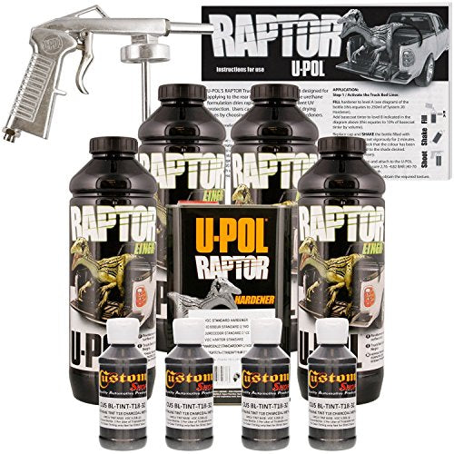 U-POL Raptor Charcoal Metallic Urethane Spray-On Truck Bed Liner Kit W/Free Spray Gun, 4 Liters