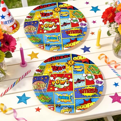 50Pcs Super Theme Hero 9" Large Plates Party Decoration - style: Hero Bubble 50Pcs Plates