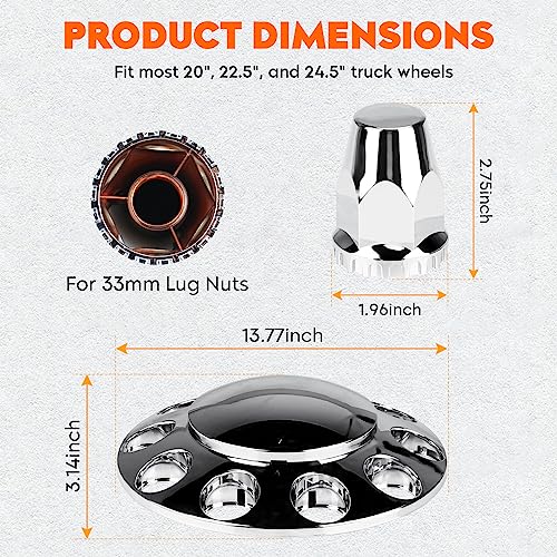 Youxmoto Front Axle Wheel Cover Standart Hubcap 33mm for Semi Truck, Chrome Plated ABS Plastic, Universal Fit, 2 Pack - color: Dome Cover: 2 Front