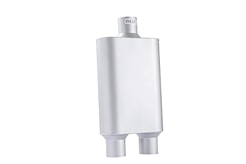 Universal Mufflers Performance Automotive Exhaust Aluminized Steel Muffler Dual Chamber 2.5" center inlet (ID) 2.5" dual outlet (ID) FH425400 - color: Silver, size: 2.5" in - 2.5" dual out