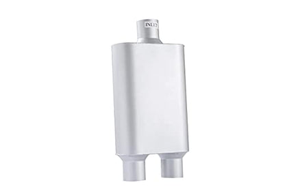 Universal Mufflers Performance Automotive Exhaust Aluminized Steel Muffler Dual Chamber 2.5" center inlet (ID) 2.5" dual outlet (ID) FH425400 - color: Silver, size: 2.5" in - 2.5" dual out