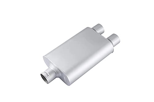 Universal Mufflers Performance Automotive Exhaust Aluminized Steel Muffler Dual Chamber 2.5" center inlet (ID) 2.5" dual outlet (ID) FH425400 - color: Silver, size: 2.5" in - 2.5" dual out