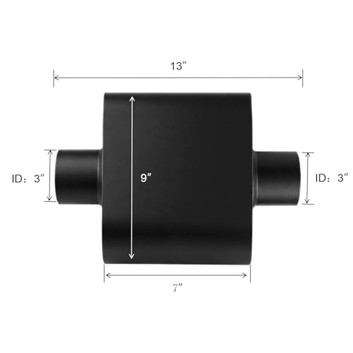 3" ID Center/Center Single Chamber Muffler Pair - Aggressive Deep Sound, Aluminized Steel, Welded/Clamp-On (13" Total Length) - size: 3 Inch-Black