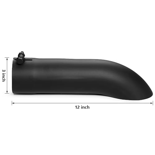 LCGP 3 Inch Inlet Turn Down Bolt On Exhaust Tip, Standard 3 Inch Inside Diameter Turndown Exhaust Tailpipe Tip, Black Powder Coated Stainless Steel, 12 Inch Length - size: 3 Inch, style: Black