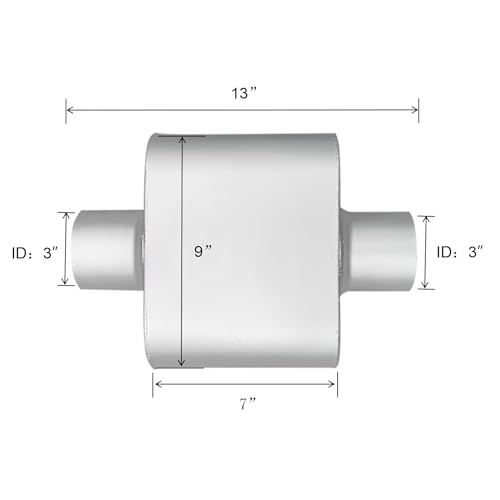 3" ID Center/Center Single Chamber Muffler Pair - Aggressive Deep Sound, Aluminized Steel, Welded/Clamp-On (13" Total Length) - size: 3 Inch-Silver