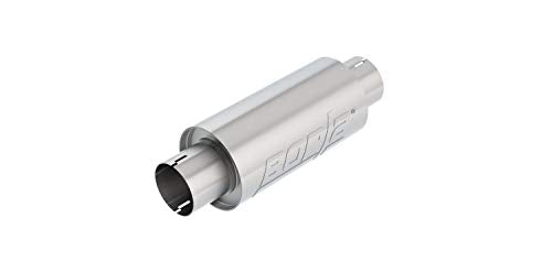 BORLA 401343 Resonator/Specialty Resonator - 3" Center Inlet/ 3" Center Outlet 5" Round x 10" Long Body 15" Overall Length. Universal Part. Reversible Design. Notched Necks.