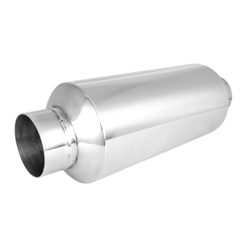 3" Universal Resonator, Straight Through Performance Muffler, 4.5" Body Width, 13" Overall Length, 304 Stainless Steel Welded On Resonator Muffler, Polished - size: 3-4.5" Inlet 13" Overall Length