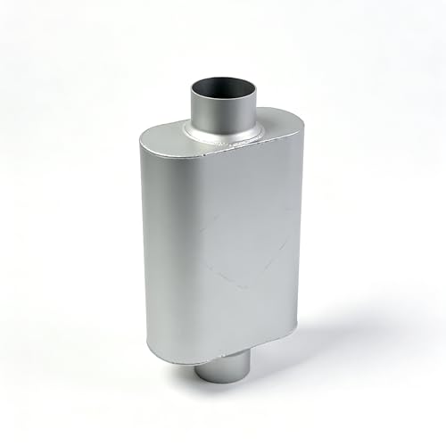 Universal 2.5" ID Center/Center Dual Chamber Muffler - Aggressive Deep Sound, Silver Aluminized Steel, Welded/Clamp-On (17" Total Length) - color: Silver, size: 2.5 Inch