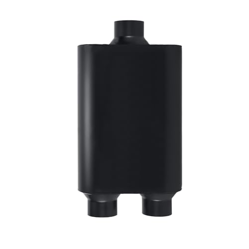 Universal Mufflers Performance Automotive Exhaust Aluminized Steel Muffler Dual Chamber 2.5" center inlet (ID) 2.5" dual outlet (ID) FH425400 - color: Black, size: 2.5" in - 2.5" dual out