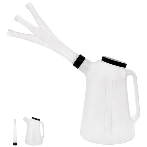 Hacaroa 5 Quart Plastic Engine Oil Jug with Long Spout Non-flammable, Graduated Motor Oil Meauring Container Dispenser with Lid&Handle, Empty HDPE Bottle for Lubricant, Bleach, White
