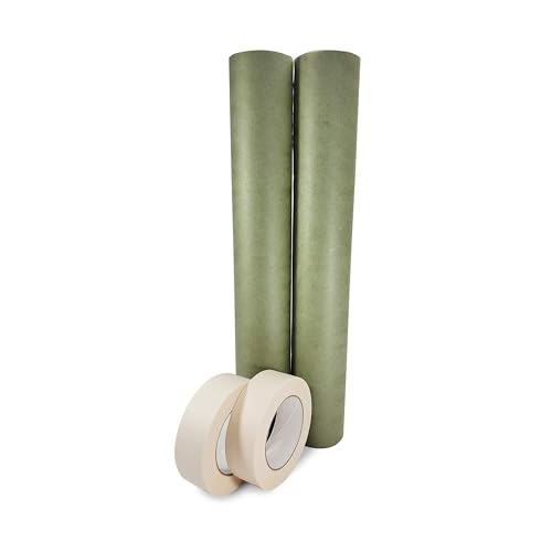 IDL Packaging Premium Masking Kit - 18" x 60 Yards Green Masking Paper (2 Rolls) and 1.41" x 60 Yards White Tape (2 Rolls) - Masking Set to Protect Surfaces - Great for Automotive Industry - size: Green 18" X 60 Yards, style: SET White, Pack of 2