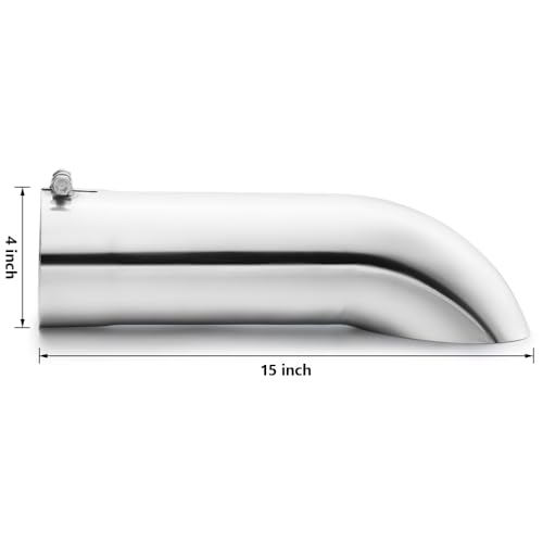 LCGP 4 Inch Inlet Turn Down Exhaust Tip, 4 Inch Inside Diameter Inlet, 15’’ Length Stainless Steel Turn Down Exhaust Pipe - size: 4 Inch, style: Silver