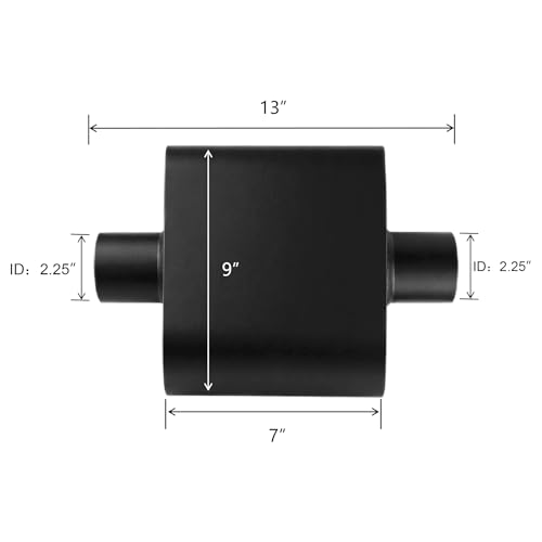 2.25" ID Center/Center Single Chamber Muffler Pair - Aggressive Deep Sound, Aluminized Steel, Welded/Clamp-On (13" Total Length) - size: 2.25 Inch-Black