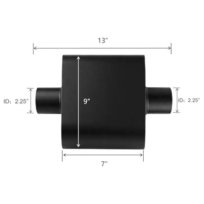 2.25" ID Center/Center Single Chamber Muffler Pair - Aggressive Deep Sound, Aluminized Steel, Welded/Clamp-On (13" Total Length) - size: 2.25 Inch-Black