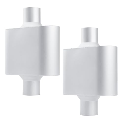 A-KARCK Single Chamber Muffler 2.5" Center Inlet 2.5" Center Outlet, 13" Overall Length Aluminized Steel Aggressive Sound Race Muffler (2 Pcs) - color: Silver, size: 2.5 Inch-2