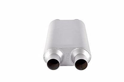 Universal 80Series Mufflers 2.25 Inch Dual Inlet (ID) 2.25 Inch Dual Outlet (ID), 3 Chamber Performance Automotive Muffler Exhaust FH20D20 - color: Silver, size: 2.25"