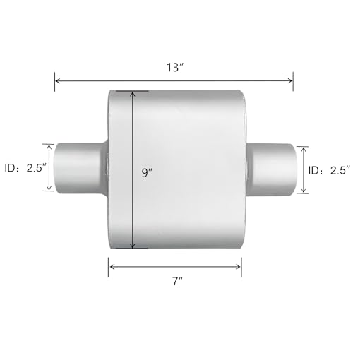 2.5" ID Center/Center Single Chamber Muffler Pair - Aggressive Deep Sound, Aluminized Steel, Welded/Clamp-On (13" Total Length) - size: 2.5 Inch-Silver