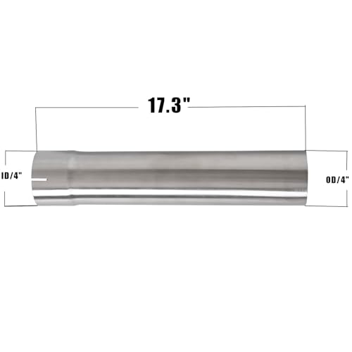 4 Inch Exhaust Pipe, T304 Stainless Steel (SS Tubo), Flared Slotted, Polished Finish, Tailpipe 17.3" L, 4" OD to ID Adapter, Straight Tubing,Universal - size: QK4"-17.3"