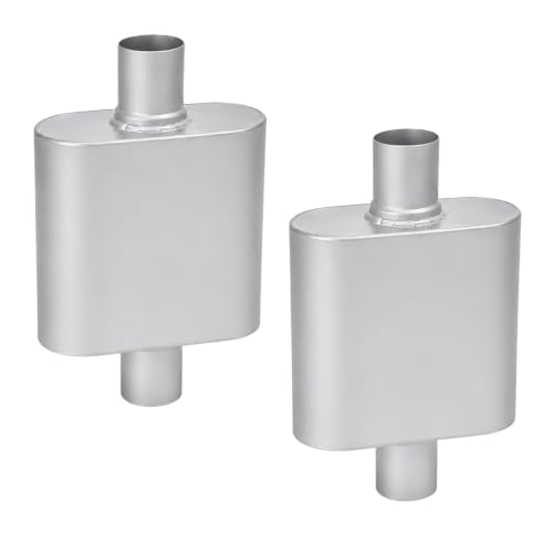Pair of 2.25" ID Center/Center Single Chamber Mufflers - Aggressive Deep Sound, Aluminized Steel, Weld/Clamp-On (13" Total Length) - color: SILVER, size: 2.25 Inch