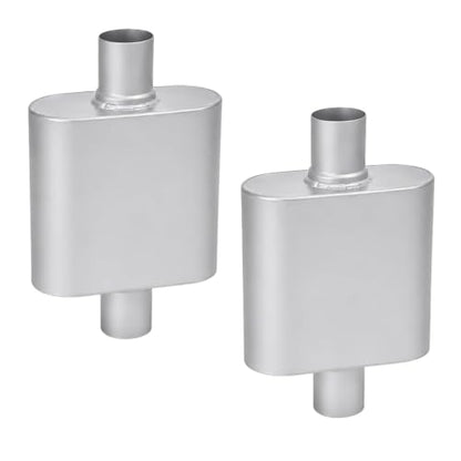 Pair of 2.5" ID Center/Center Single Chamber Mufflers, Aluminized Steel - color: SILVER, size: 2.5 Inch