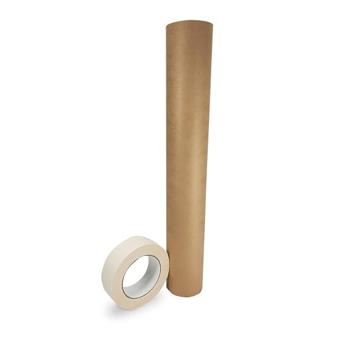 IDL Packaging 18" x 60 Yards Brown Masking Paper Set with Tape (1 Roll) - size: Brown 18" X 60 Yards, style: SET White, Pack of 1