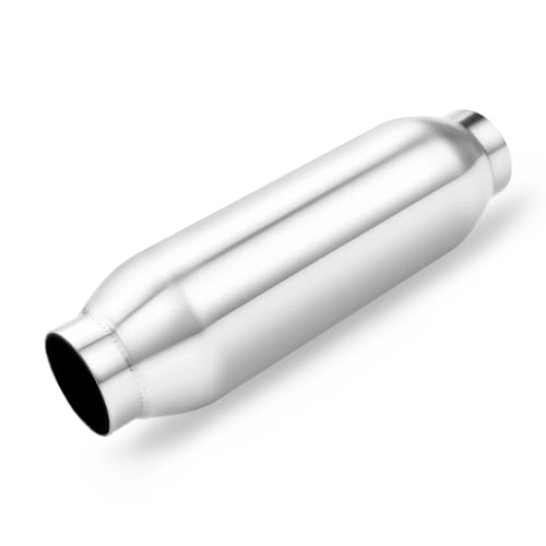 A-KARCK 2.25" Inlet Exhaust Resonator, 2.25" Inlet 2.25" Outlet 12" Overall Length Muffler Universal Resonator Stainless Steel Straight Through Design Exhaust Tip for Cars - color: Silver Polished, size: 2.25"