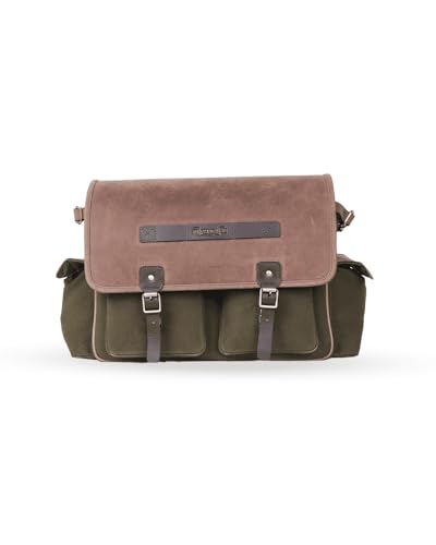Trip Machine Company Expedition Motorcycle Saddle Bags – 25L Each (50L Pair) 16oz Heavy-Duty Canvas & Leather Panniers, Waterproof Lining with Rain Cover (Left Side, Green) - color: Green, style: Left Side
