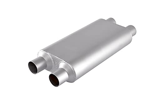 Universal 80Series Mufflers 2.5 Inch Dual Inlet (ID) 2.5 Inch Dual Outlet (ID), 3 Chamber Performance Automotive Muffler Exhaust FH20D20 - color: Silver, size: 2.5"