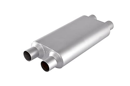 Universal 80Series Mufflers 2.0 Inch Dual Inlet (ID) 2.0 Inch Dual Outlet (ID), 3 Chamber Performance Automotive Muffler Exhaust FH20D20 - color: Silver, size: 2"