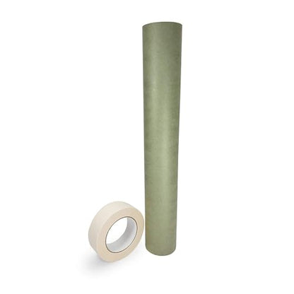 IDL Packaging Premium Masking Kit – 18" x 60 Yards Green Masking Paper (1 Roll) and 1.41" x 60 Yards White Tape (1 Roll) – Masking Set to Protect Surfaces – Great for Automotive Industry - size: Green 18" X 60 Yards, style: SET White, Pack of 1