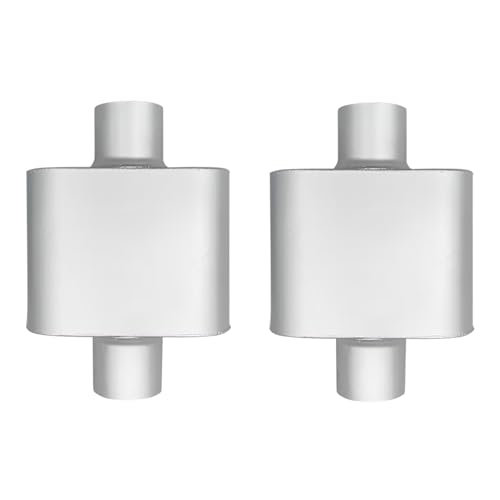 3" ID Center/Center Single Chamber Muffler Pair - Aggressive Deep Sound, Aluminized Steel, Welded/Clamp-On (13" Total Length) - size: 3 Inch-Silver