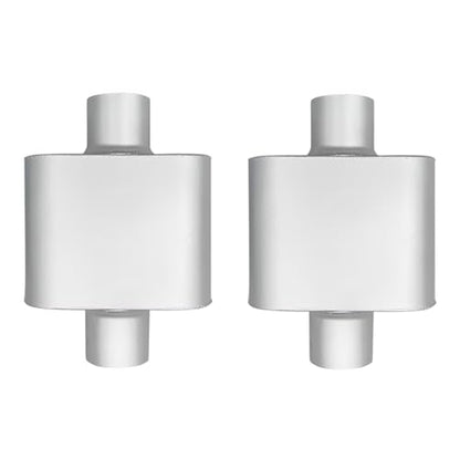 3" ID Center/Center Single Chamber Muffler Pair - Aggressive Deep Sound, Aluminized Steel, Welded/Clamp-On (13" Total Length) - size: 3 Inch-Silver