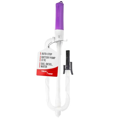 TERA PUMP Automatic Fuel Transfer Pump, 3X More Powerful Battery Operated, Auto-Stop Sensor, No Spills, 2ft Hose, Portable & Powerful Flow Rate at 2.4 GPM For Gas, Diesel (2 D Batteries, Not Included) - style: Auto Stop Pump (D)