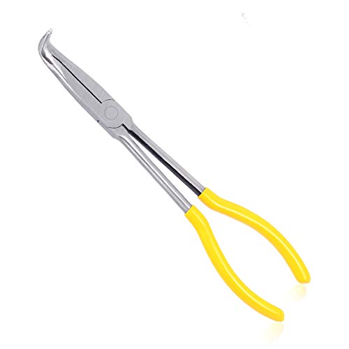 SPEEDWOX Long Reach Needle Nose Pliers 90 Degree 11 Inches Bent Long Nose Pliers Serrated Jaws - style: 90°