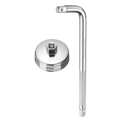 HARFINGTON Oil Filter Cap Wrench 15 Flute 76mm Inner Dia 1/2" with Bend Bar - size: 76mm x 15 Flute(903-1)