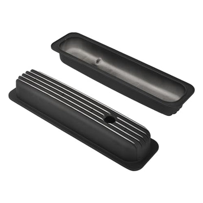 Black Valve Covers Short Style Finned - color: Black, size: SBC 87-97